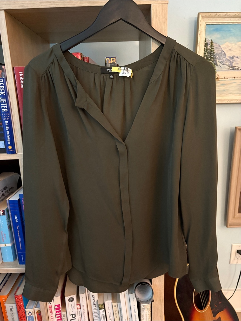 Babaton Olive Green V-Neck Long Sleeve Blouse